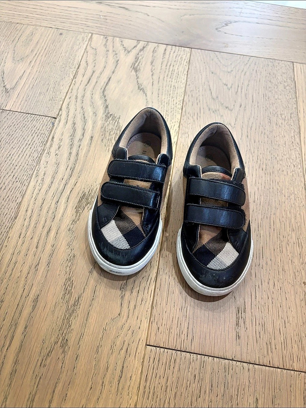 Burberry Kids Vintage Check Velcro Sneakers Black & Brown EU 26